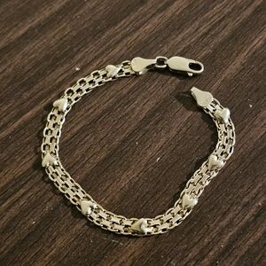 14k Italy Gold Vtg Bismarck Heart Link Bracelet 7.5" 8 Grams Rare 90s 2000s Read